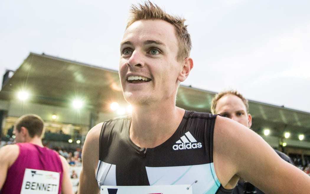 Michael Cochrane competing in the 400 metre hurdles during the IAAF world Challenge Athletics event at Lakeside Stadium, 2016.