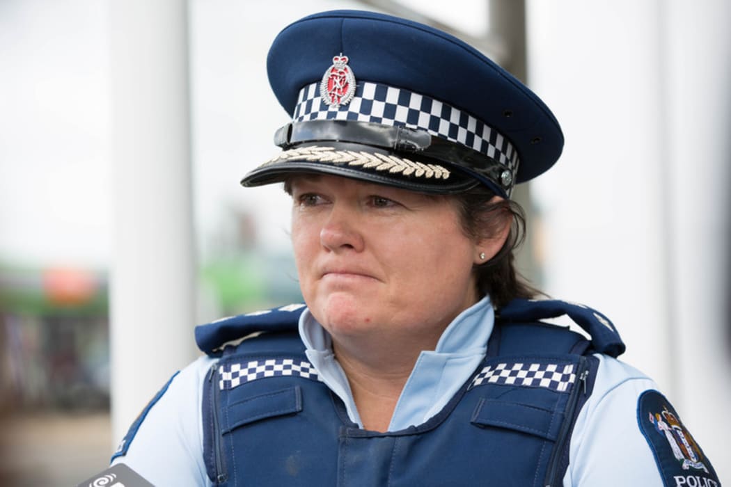 Inspector Kay Lane speaking to media at the Pukekohe Police Station about Te Morehu McLean, 15, and Anahera McLean, 7, who went missing inTūākau