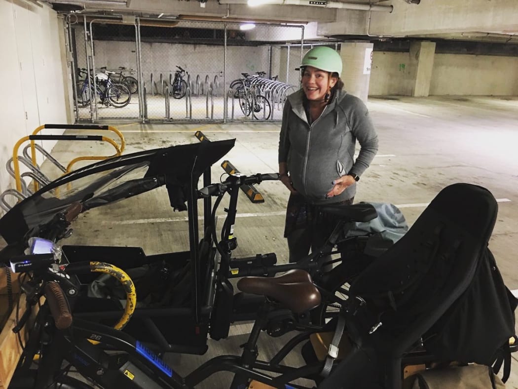 Julie Ann Genter after cycling to hospital for the birth of her second child.