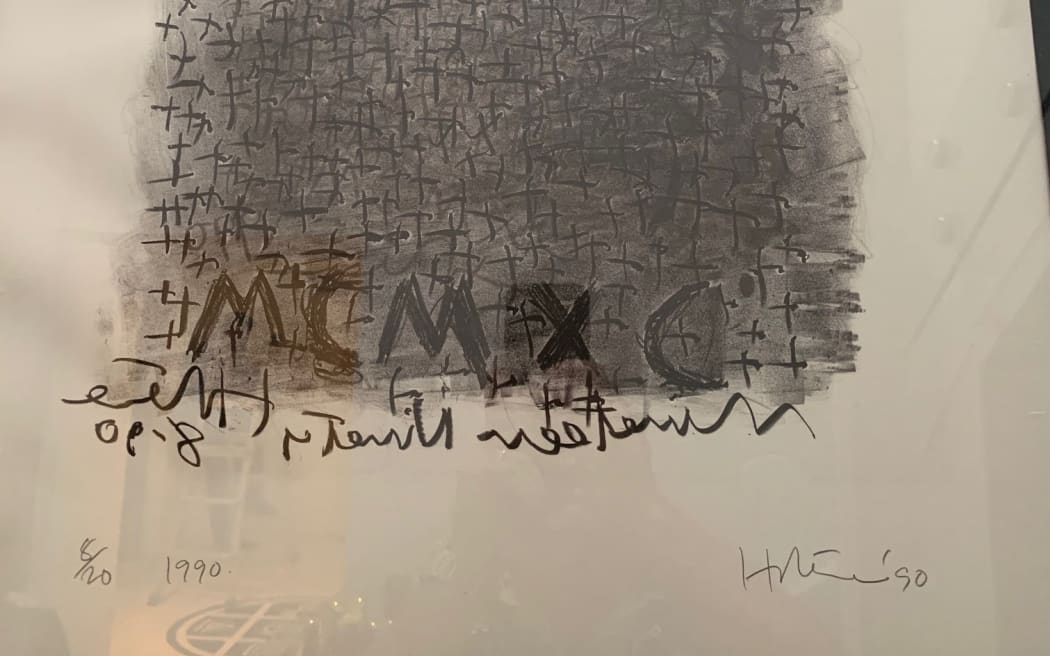 A Ralph Hotere lithograph was seized by police, in Wellington, in February 2025.