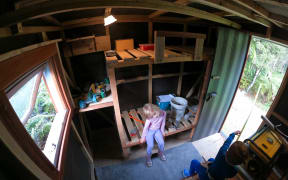 Replica DOC hut, built in Hokitika backyard