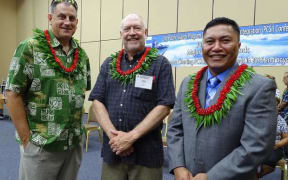 From the left CDC officials Richard Brostrom and Andy Andrew with Marshalls' Health Minister Kalani Kaneko