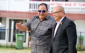 New Zealand's minister for Pacific Peoples, Aupito William Sio (right), arrives in Tuvalu for the Pacific Islands Forum leaders summit. August 2019