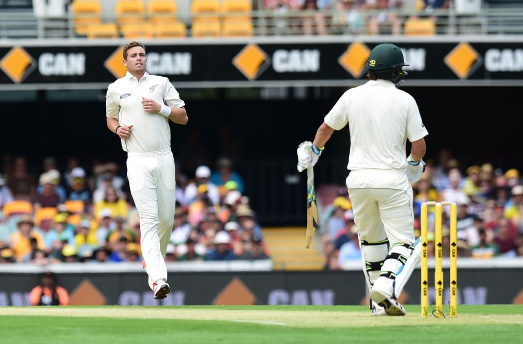 New Zealand's Tim Southee in action during the first day of the Black Caps' tour of Australia, in the first test at Brisbane on 5 November 2015.