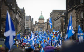 Pro-Scottish independence supporters march from Holyrood Park though the city centre to The Meadows.