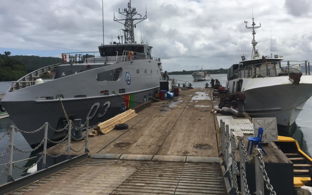 Vanuatu's patrol boat RVS Takuare remains docked at the SinoVan wharf in Port Vila where it has been since the second week of June because of an engine defect. (July 2022)