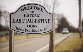 EAST PALESTINE, OH - FEBRUARY 14: A sign welcomes visitors to the town of East Palestine on February 14, 2023 in East Palestine, Ohio. A train operated by Norfolk Southern derailed on February 3, releasing toxic fumes and forcing evacuation of residents.   Angelo Merendino/Getty Images/AFP (Photo by Angelo Merendino / GETTY IMAGES NORTH AMERICA / Getty Images via AFP)