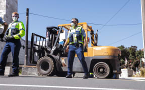 Police at Covid convoy protest - Parliament, Wellington on 24 February.