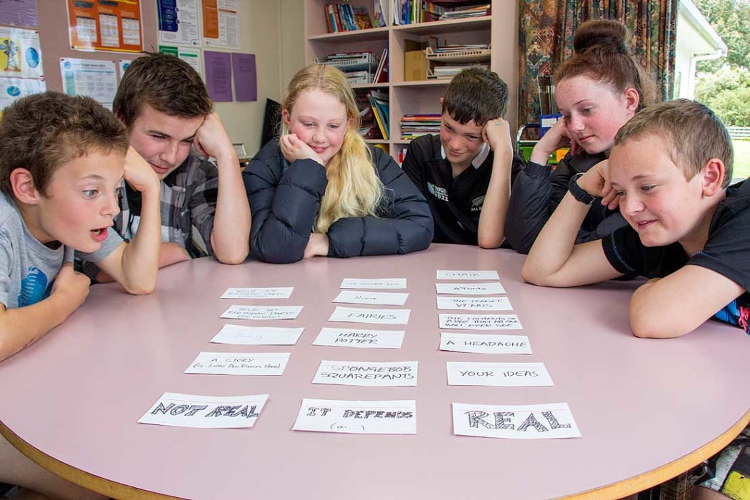 Home > About Massey > News > Is my chair real, and other philosophical quandaries
4

Hiwinui School’s weekly philosophy class with Year Seven and Eight pupils (from left) Liam Craw, Jack Jones, Anya Weth, Robbie Stewart, Hannah Chowen and Joshua Hurley.
