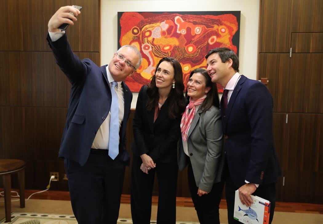 Scott Morrison, Jacinda Ardern, Jenny Morrison and Clarke Gayford.