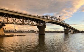 Auckland harbour bridge at sunset