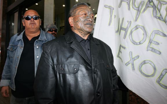 Tame Iti outside Auckland District Court in December 2007. He was sentenced to jail in 2012.