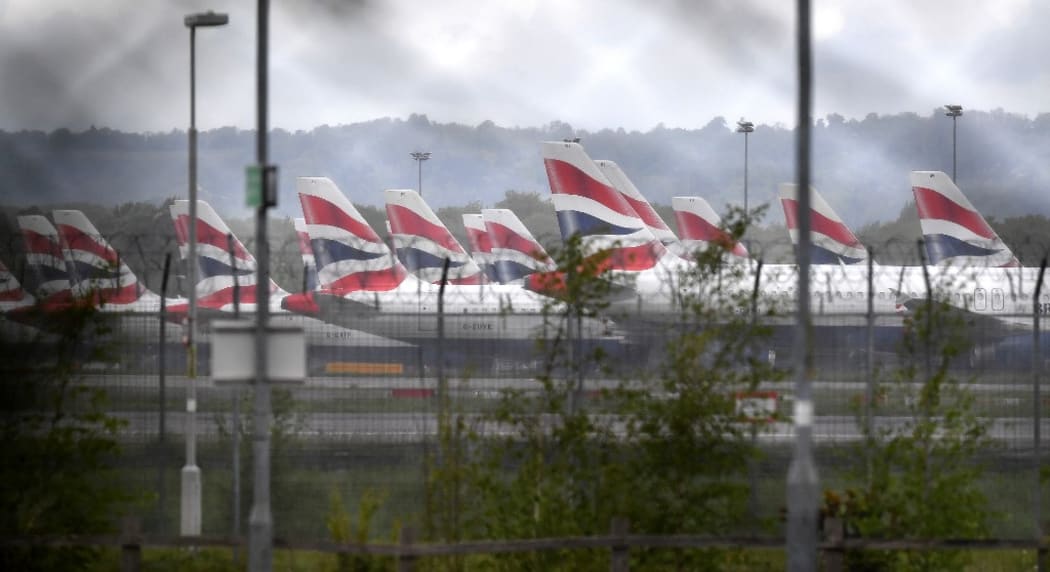 British Airways,Aircraft grounded due to the COVID-19 pandemic on the apron at London Gatwick Airport.