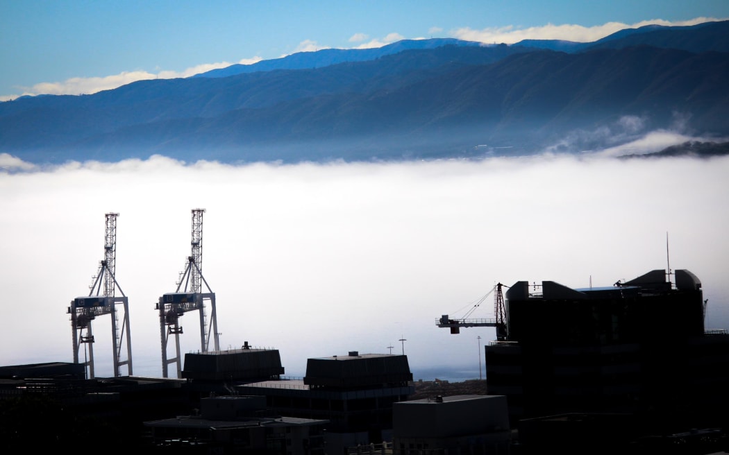 Dense fog blankets Wellington Harbour on 31 March 2022.