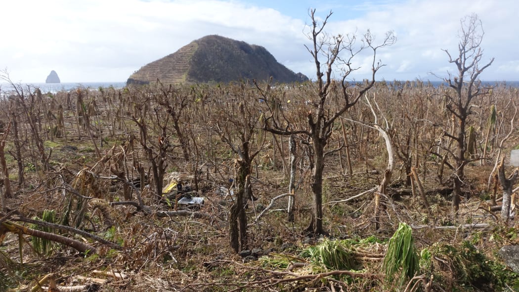 Mataso Island in Vanuatu once a lush green paradise. A little child stood on the rock from which this photo was taken waving a flashlight to guide people fleeing from flying debris during Cyclone Pam. March 2015