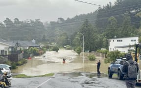Flooding in the Riverhead, Auckland area Friday evening.