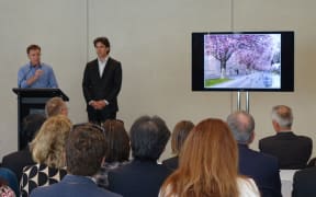 Rob Kerr from Christchurch Central Development Unit (left) and Grega Vezjak at today's announcement.