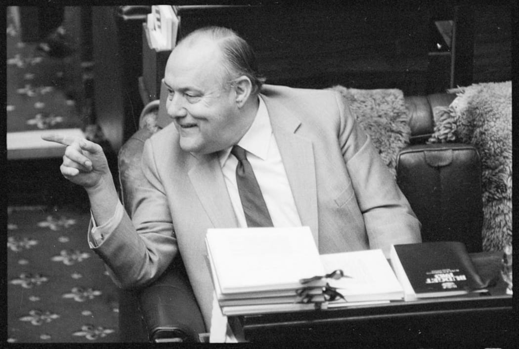 Prime Minister Robert Muldoon reading the budget, 29 July 1983.