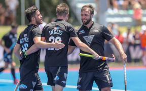 New Zealand's Hugo Inglis celebrates scoring a goal.