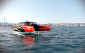 A view of the proposed hydrogen powered America's Cup chase boat from the front.