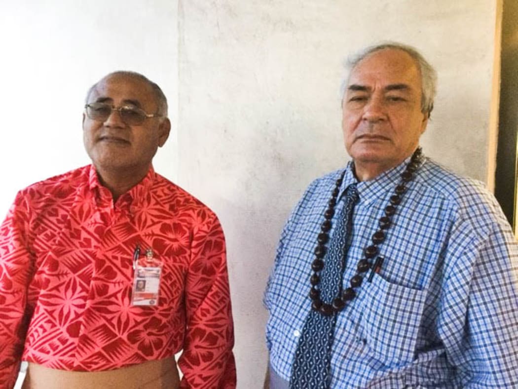 Election Commissioner Uiagalelei Dr. Lealofi Uiagalelei and Rev. Kirifi Muao at the Election Office at 530am.