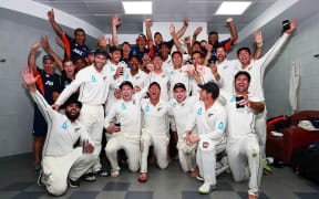 New Zealand celebrate the first Test win over Pakistan 2018