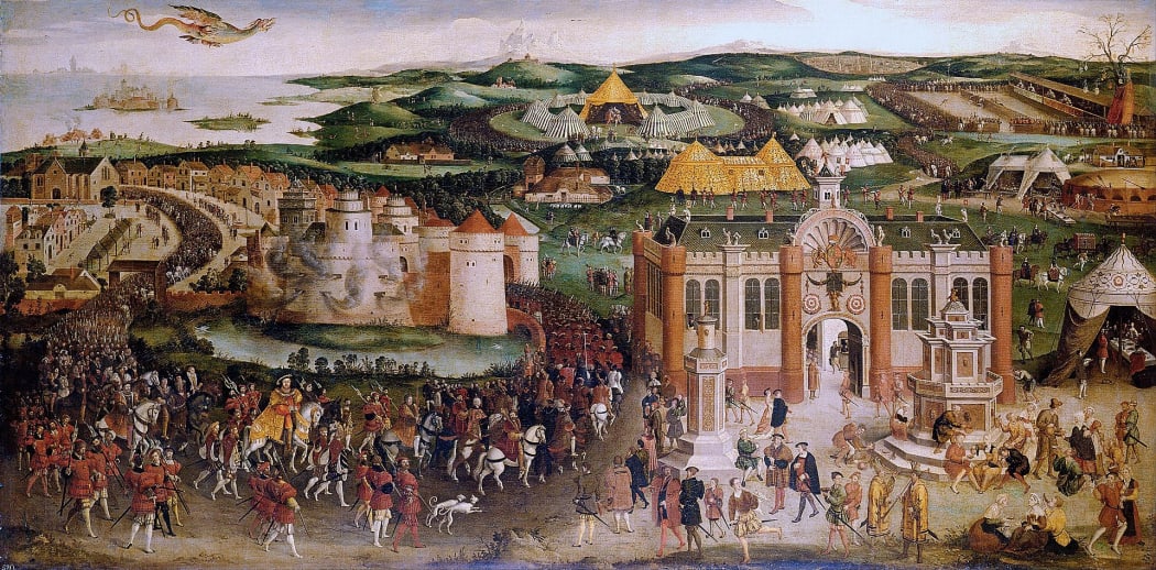 The Field of the Cloth of Gold, oil painting of circa 1545 in the Royal Collection at Hampton Court
