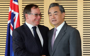 Murray McCully and Wang Yi during a bilateral meeting in Auckland.