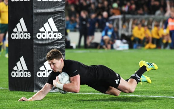 Beauden Barrett crosses the Eden Park whitewash.