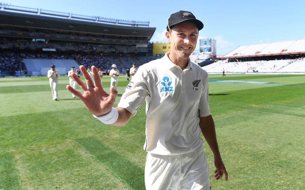 Trent Boult leaves the field after destroying England with 6/32.