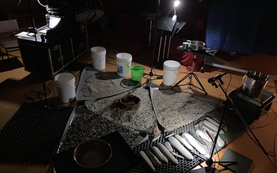 Some of the instruments used by percussionist Justin DeHart when recording Phil Dadson's work Kōrero Kōhatu - A Conversation With Stones.