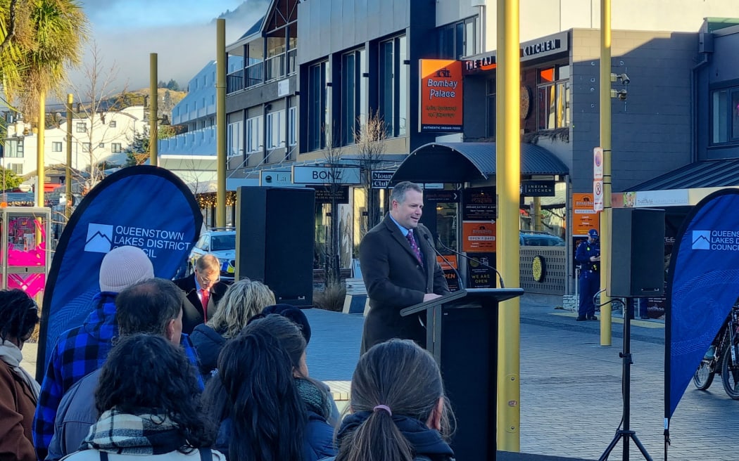 Mayor Glyn Lewers at opening of Queenstown CBD revamp