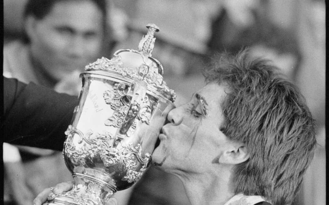 All Black captain David Kirk with the Webb Ellis Cup at Eden Park 22 June 1987