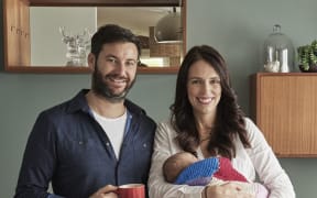 Prime Minister Jacinda Ardern with her partner Clarke Gayford and their child Neve in the Auckland home.
