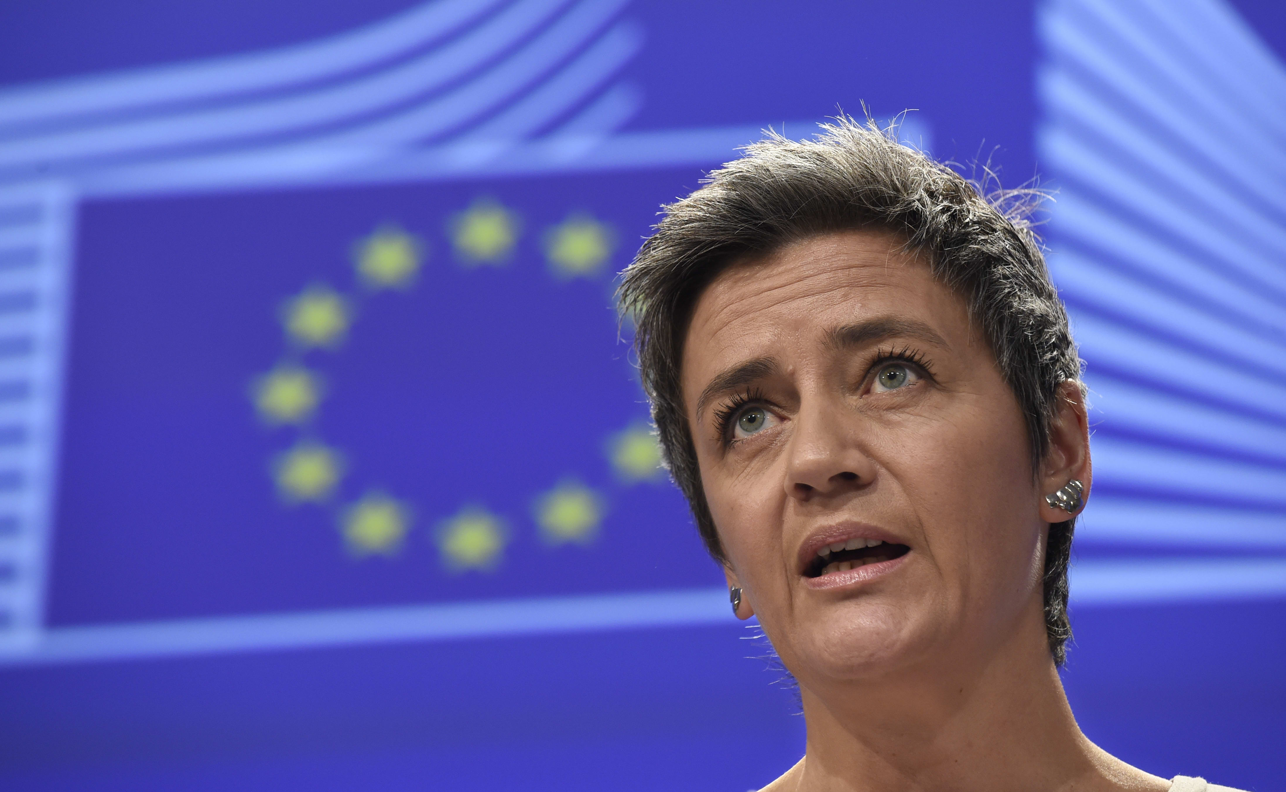 European competition commissioner Margrethe Vestager speaks on 15 April 2015 in Brussels.