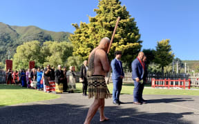 Judge Michael Mika leading the manuhiri on to Waiwhetū Marae.