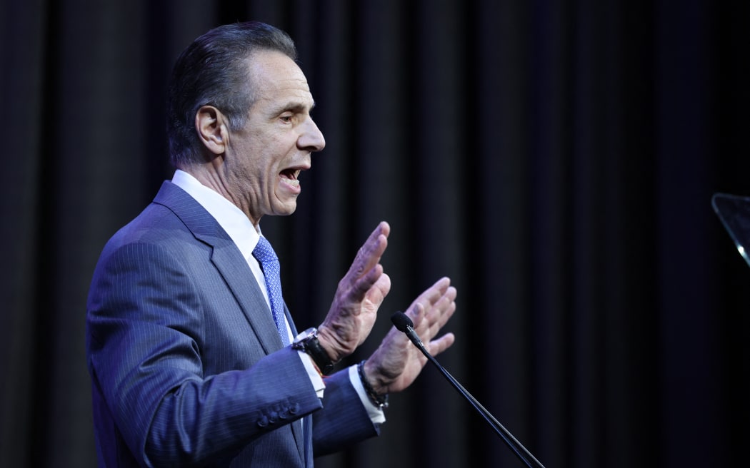 New York City mayoral candidate Andrew Cuomo speaks as he congratulates New York City Mayoral candidate Zohran Mamdani for his victory during an election night event at the Ziegfeld Ballroom in Midtown Manhattan on November 4, 2025. New Yorkers elected leftist Zohran Mamdani as their next mayor November 4 broadcasters projected, on a day of key local ballots across the country offering the first electoral judgement of Donald Trump's tumultuous second White House term. (Photo by CHARLY TRIBALLEAU / AFP)