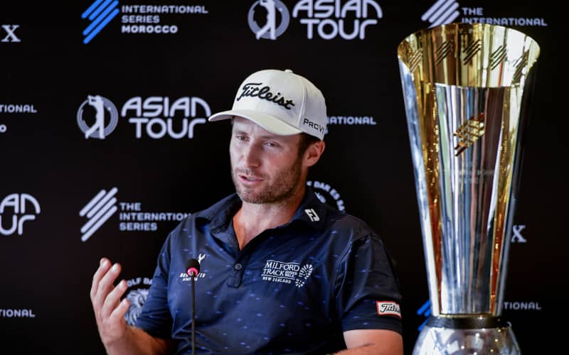 New Zealander Ben Campbell talks to reporters after winning the final round of the Asian Tour International Series at the Royal Golf Dar Es Salam in Rabat on July 7, 2024. (Photo by AFP)