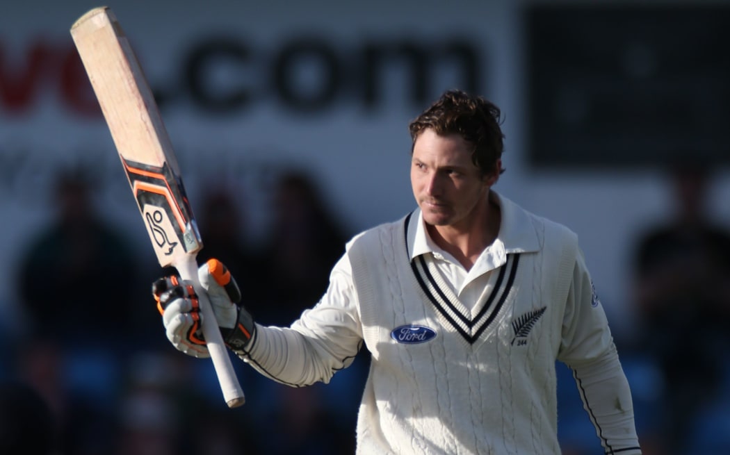 New Zealand's BJ Watling celebrates his century during the second Test against England at Headingley, Leeds.