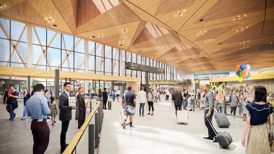 An artist's rendition of the interior view of Auckland Airport's planned expansion to its international arrivals area.