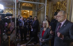 WASHINGTON, DC - MAY 11: U.S. Senate Majority Leader Charles Schumer (D-NY), joined by Sen. Patty Murray (D-WA), speaks to reporters outside of the Senate Chambers at the U.S. Capitol on May 11, 2022 in Washington on May 11, 2022 in Washington, DC. The Democrats failed to advance a bill that would codify abortion rights at the federal level.   Tasos Katopodis/Getty Images/AFP (Photo by TASOS KATOPODIS / GETTY IMAGES NORTH AMERICA / Getty Images via AFP)