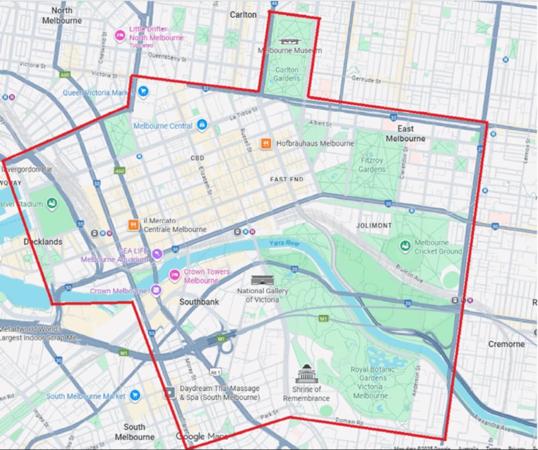 The designated area covers a large part of Melbourne's CBD.