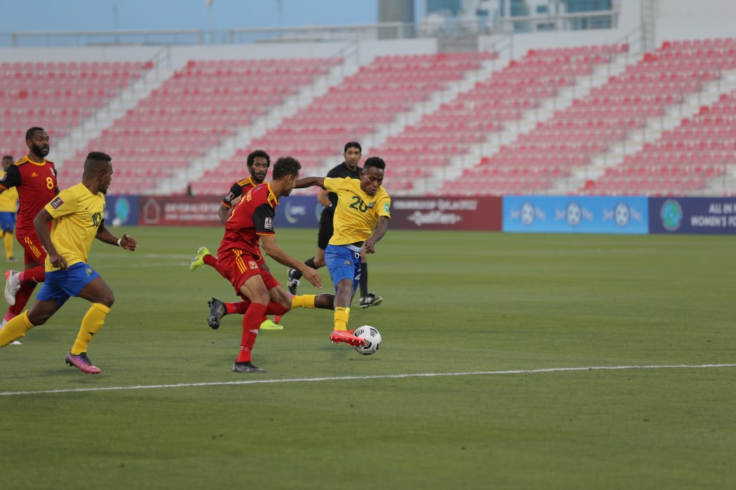 Raphael Lea'i bares down on the Papua New Guinea goal.