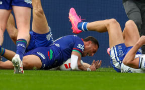 Marcelo Montoya of the Warriors scores. Canterbury Bulldogs v One NZ Warriors. NRL Rugby League, Accor Stadium., NSW, Australia, Saturday 6th July 2024 Copyright Photo: David Neilson / www.photosport.nz