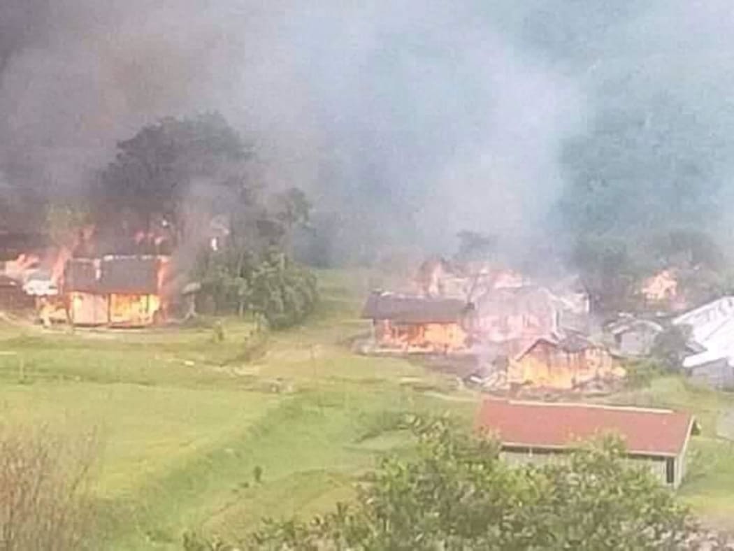 A village destroyed in Pengunungan Bintang regency, Papua province.
