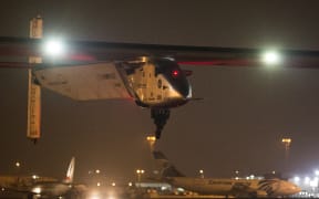 Solar Impulse 2 taking off from Cairo International Airport.
