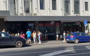 Queue for bubble tea in Newmarket store Gongcha, Auckland on day one of alert level 3, on 28 April