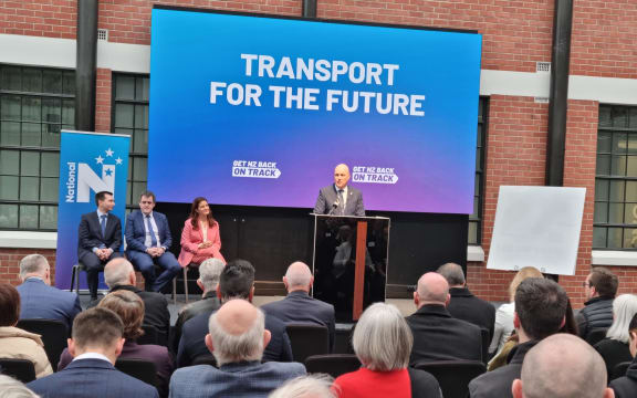 National Party leader Christopher Luxon makes a speech at the policy unveiling.