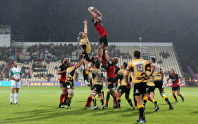 The Crusaders play Western Force in front of half-empty bleachers at AMI Stadium in March this year
