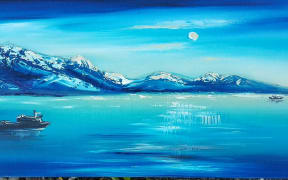 Supermoon over Kaikōura harbour artwork